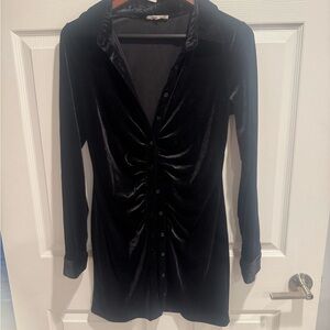 Black Velvet Button-Up Dress